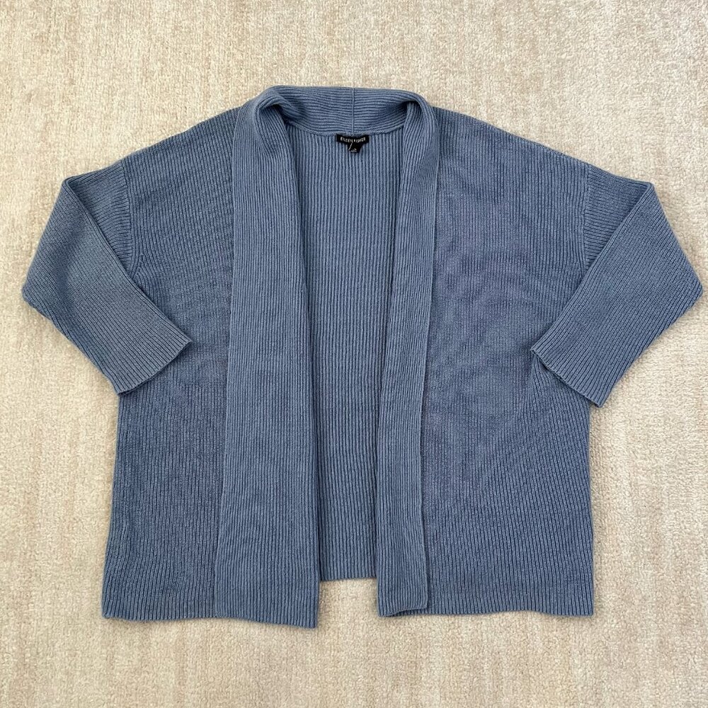 Eileen Fisher Blue Cotton Hemp Open Front Cardigan Sweater XL